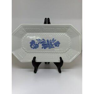 VTG Pfaltzgraff Yorktowne Bread Loaf Dish Plate Floral Blue Stoneware Embossed